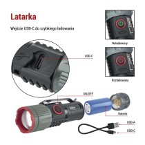 Latarka metalowa LED 300 lm, 700 mAh, ładowalna