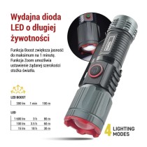 Latarka metalowa LED 300 lm, 700 mAh, ładowalna
