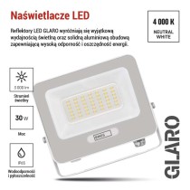 Naświetlacz LED GLARO 30W, biały, IP65, 3000 lm, neutralna biel