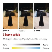 LED stolní lampa JASON, nabíjecí, černá
