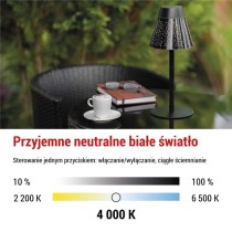 Lampa stołowa LED Garden GRACE, IP44, ładowalna, NW