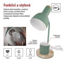 Stolní lampa POPPY na žárovku E27, zelená