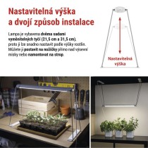 LED GROW pěstební lampa na sazenice 15 W, časovač, bílá