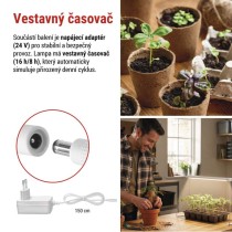 LED GROW pěstební lampa na sazenice 15 W, časovač, bílá