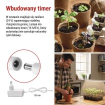 Lampa LED GROW do uprawy roślin - sadzonki 15 W, timer, biała