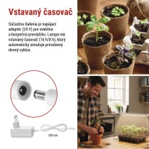 LED GROW pestovateľská lampa na sadenice 15 W, časovač, biela