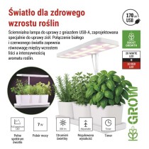 Lampa LED GROW do uprawy roślin 7 W, timer, ściemnialna, biała