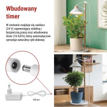 Lampa LED GROW do uprawy roślin 7 W, timer, biała