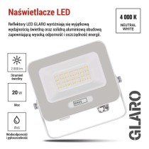 Naświetlacz LED GLARO 20W, biały, IP65, 2000 lm, neutralna biel