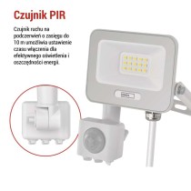 Naświetlacz LED GLARO PIR 10 W, biały, IP54, 1000 lm, neutralna biel