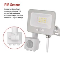 LED reflektor GLARO s pohybovým čidlom, 10 W, biely, IP54, 1000 lm, neutrálna biela