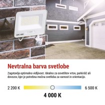 LED reflektor GLARO PIR 10 W, bel, IP54, 1000 lm, nevtralna bela