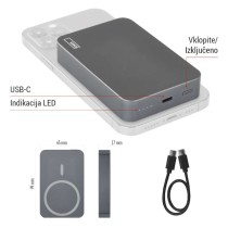EMOS powerbank WI 1046, 10 000 mAh, 20 W+Wireless, siva
