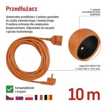 Przedłużacz 10 m / 1 gniazdo / pomarańczowy / PVC / 250 V / 1,5 mm2