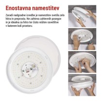 LED stropna svetilka TIVI, A CLASS, MW sensor, okrogla bela 12,5W, IP44, Nevtralna bela