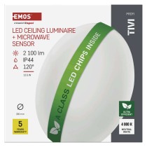 Oprawa sufitowa LED TIVI, MW sensor, okrągła biała 12,5W, IP44, neutralna biel, czujnik MW