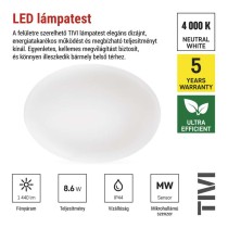 LED mennyezeti lámpatest TIVI, A CLASS,  MW, kerek, fehér 8,6W, IP44, Természetes fehér