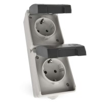 Wandsteckdose doppelt, grau-schwarz, IP44