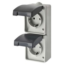 Wandsteckdose doppelt, grau-schwarz, IP44