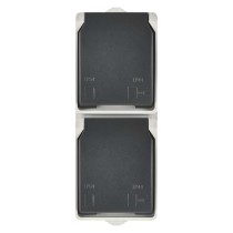Wandsteckdose doppelt, grau-schwarz, IP44