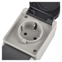 Wandsteckdose doppelt, grau-schwarz, IP44