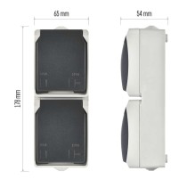 Wandsteckdose doppelt, grau-schwarz, IP44