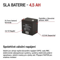 Bezúdržbový olověný akumulátor 12 V/4,5 Ah, faston 4,7 mm