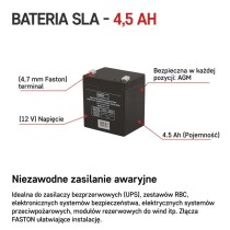 Akumulator AGM 12V 4,5Ah faston 4,7