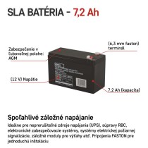 Bezúdržbový olovený akumulátor 12 V/7,2 Ah, faston 6,3 mm
