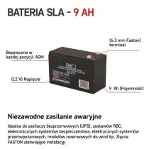 Akumulator AGM 12V 9Ah faston 6,3