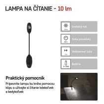 LED svietidlo na čítanie, 10 lm, 1× AAA