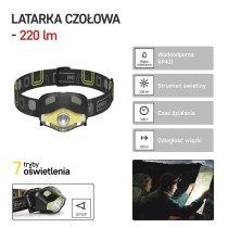 Latarka czołowa LED COB 3W + LED 3W, 220 lm, 100m 3× AAA