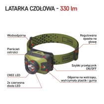 Latarka czołowa LED CREE 330 lm, 200m 3x AAA z zoomem