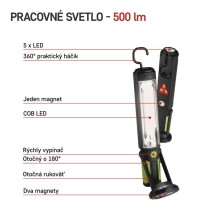 COB LED + LED pracovné svietid. P4525,500 lm,Li-Ion 2000 mAh