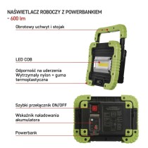 Naświetlacz LED 5W COB, 600lm powerbank 3000 mAh ładowalny