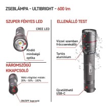EMOS ULTIBRIGHT 80 CREE LED tölthető fém zseblámpa 600lm