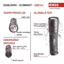 EMOS ULTIBRIGHT 90 CREE LED tölthető fém zseblámpa 1200lm