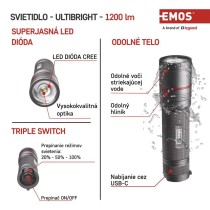 CREE LED nabíjacie kovové svietidlo Ultibright 90, 1200lm