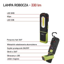 Lampa warsztatowa COB LED + SMD LED 330 lm, 1200mAh, ładowalna