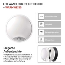 LED Deckenleuchte mit Bewegungsmelder, rund, schw./w. 14W WW
