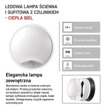 Oprawa LED ZURI okrągła PIR 14W IP54 ciepła biel