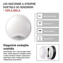 LED prisadené svietidlo ZURI s pohyb. senz., kruhové č/b 14W t.b.