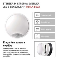 LED svetilo nadometno ZURI, okroglo, s senzorjem, 14W, toplo bela