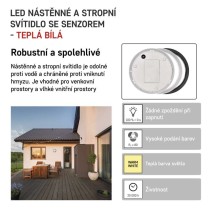 LED svítidlo ZURI s pohybovým čidlem, 22 cm, 14 W, teplá bílá, IP54