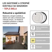 LED prisadené svietidlo ZURI s pohyb. senz., kruhové č/b 14W t.b.