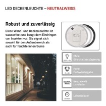 LED Deckenleuchte, rund, schw./w. 14W neutralweiss
