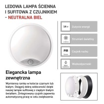 Oprawa LED ZURI okrągła 14W PIR IP54 neutralna biel; biała/czarna
