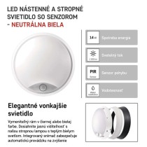 LED prisadené svietidlo ZURI s pohyb. senz., kruhové č/b 14W n.b.
