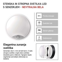 LED svetilo nadometno ZURI, okroglo, s senzorjem, 14W, nevtralno bela