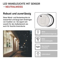 LED Deckenleuchte mit Bewegungsmelder, rund, schw./w. 14W NW